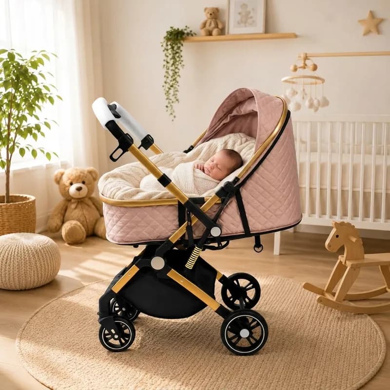 Coche paseador maleta reversible con bebe recien nacido