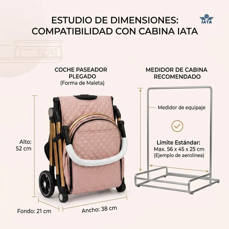 Infografía de dimensiones del coche paseador maleta